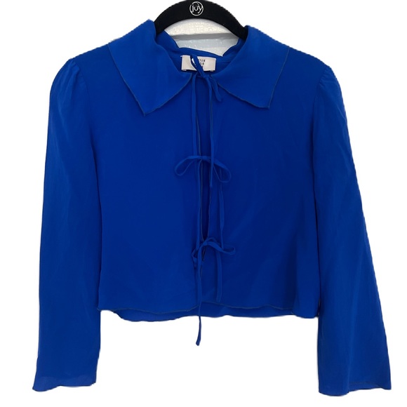 Maryam Nassir Zadeh Tops - Maryam Nassir Zadeh silk royal blue tie crop blouse